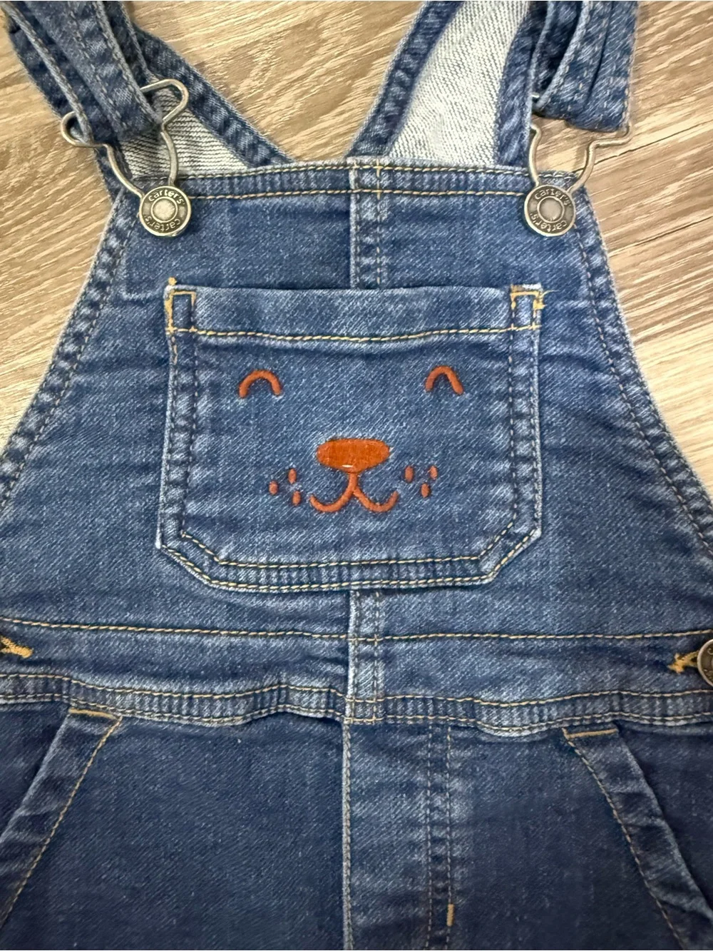 Carter's Dark Blue Denim Overalls with Orange Embroidered Animal Face